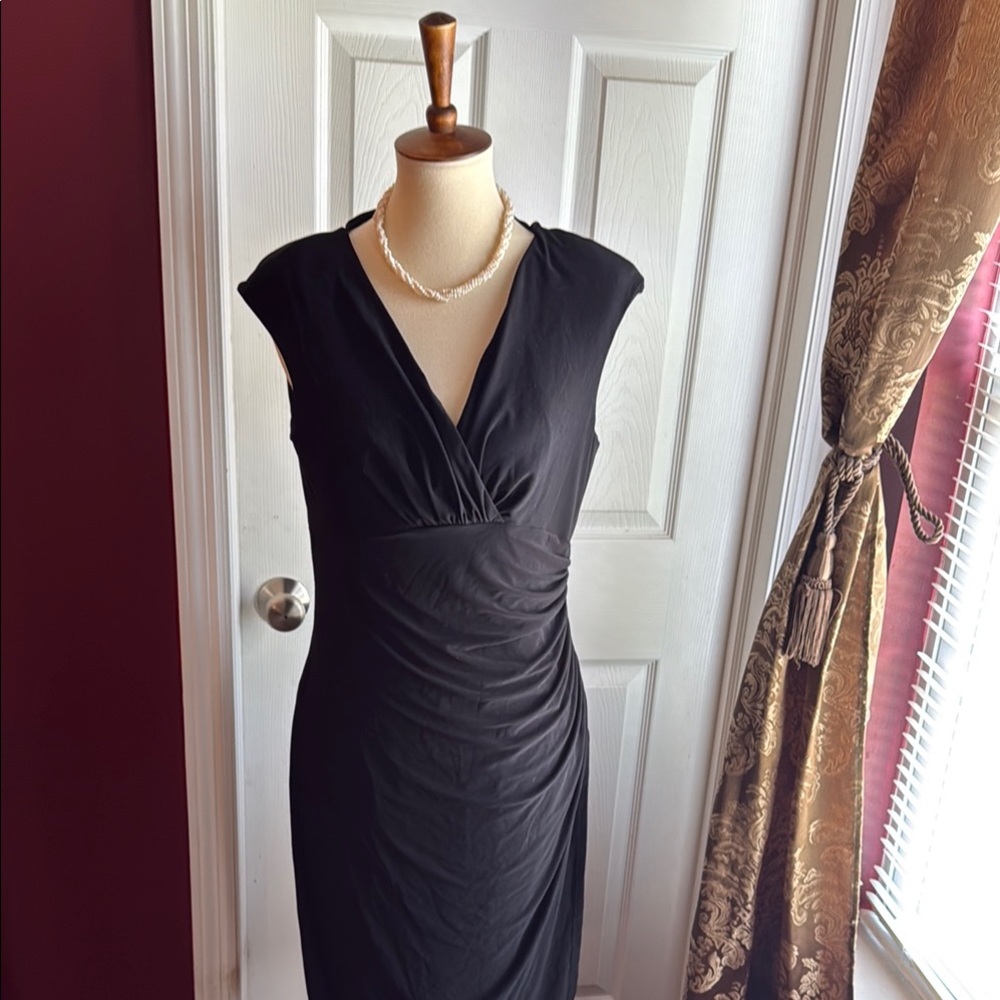 Lauren Ralph Lauren Black Sheath Midi Dress V-Neck Sleeveless